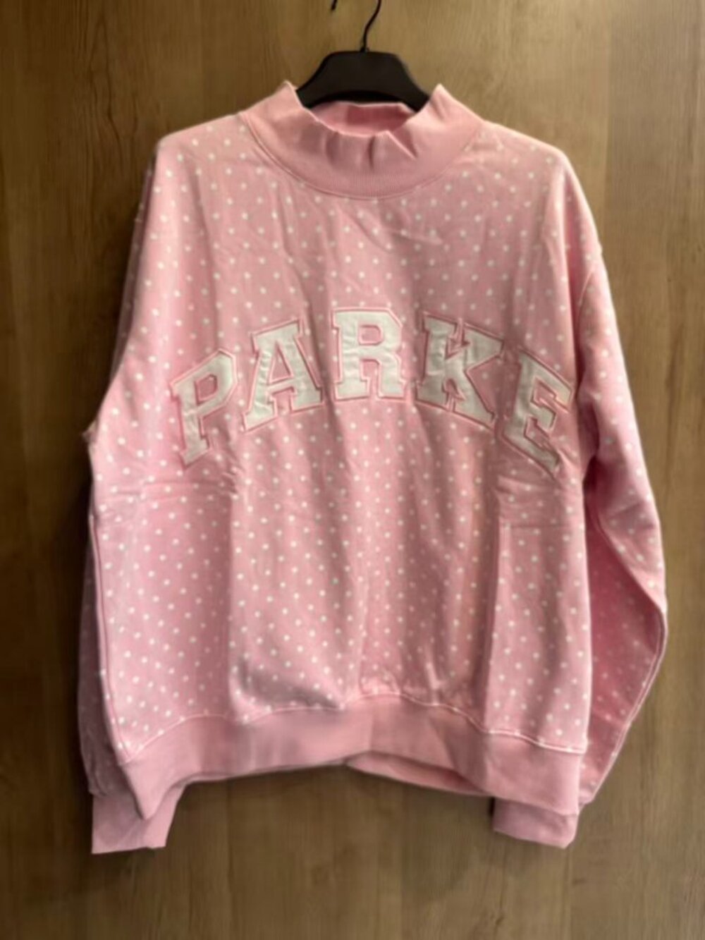 PARKE Pink Polka Dot Graphic Crewneck Sweatshirt